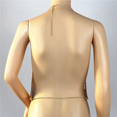 Metallic Chainmail Crop Top – Backless Halter Partywear in Gold