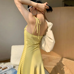 Satin Slip Dress with Draped Neckline and Adjustable Tie Straps