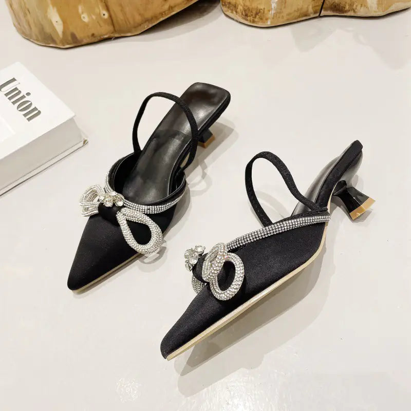 Fashion Rhinestone Bow Pointed High Heel Sandals