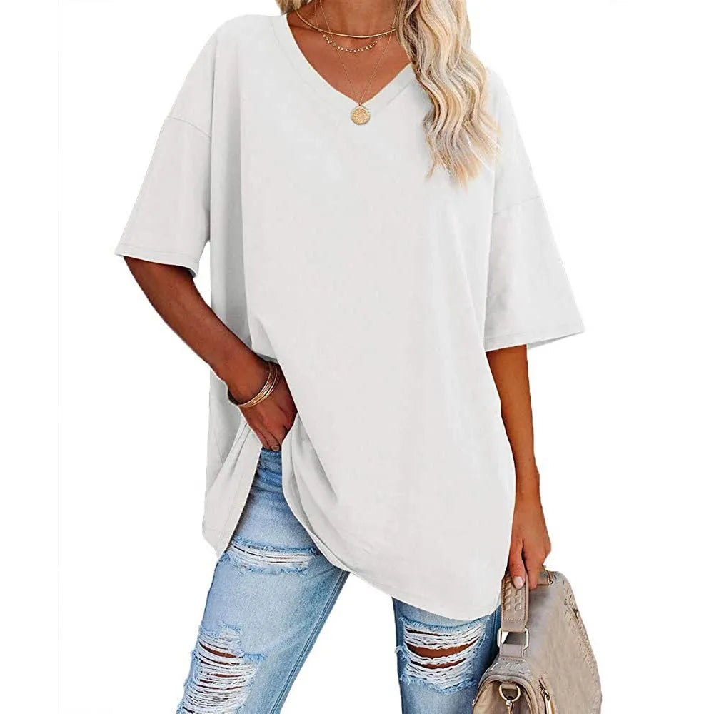 Loose Short-sleeved V-neck T-shirt