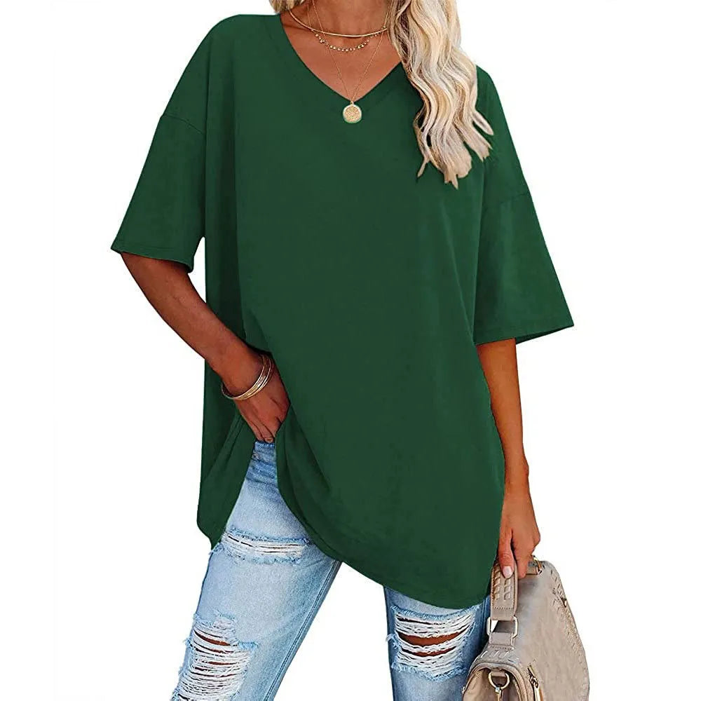 Loose Short-sleeved V-neck T-shirt