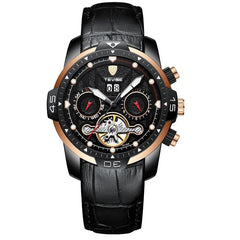 Luxury Water-Resistant Men’s Watch – Automatic Skeleton Dial & Genuine Leather Strap