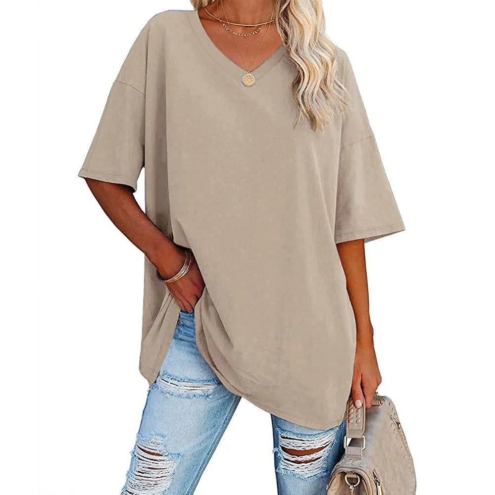 Loose Short-sleeved V-neck T-shirt