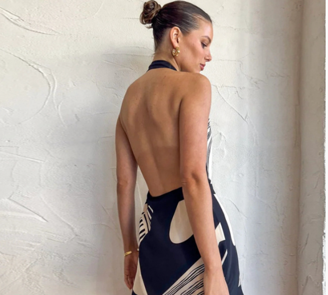 Halter Backless A-Line Mini Dress – Huhugirl Party Look in Black