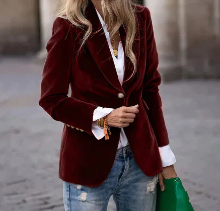 Green Velvet Blazer with Golden Buttons