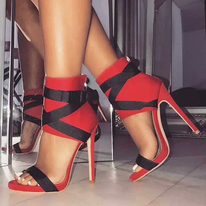 Sexy High Heeled Slingback Sandals with Cross Strap