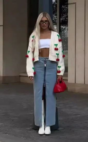 Knitted Cherry Cardigan β Off-White with 3D Cherries