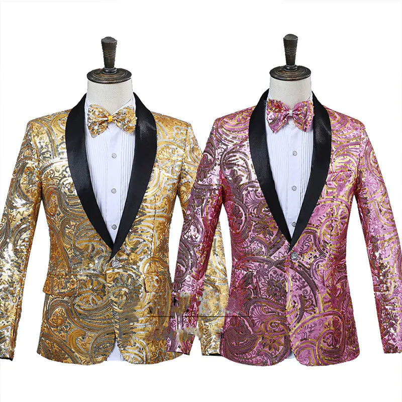Sequin Blazer with Shawl Lapel for Nightclub Events
