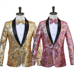Sequin Blazer with Shawl Lapel for Nightclub Events