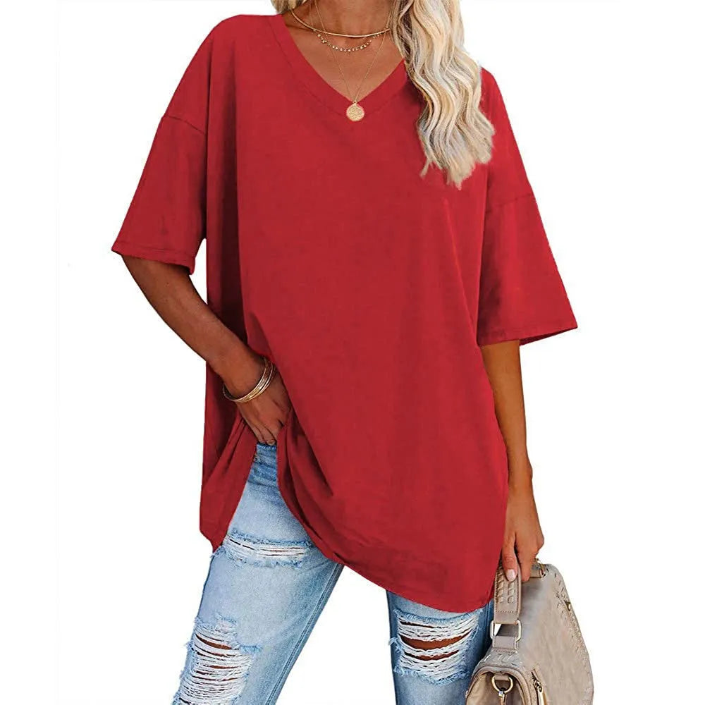 Loose Short-sleeved V-neck T-shirt