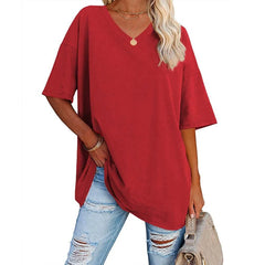 Loose Short-sleeved V-neck T-shirt