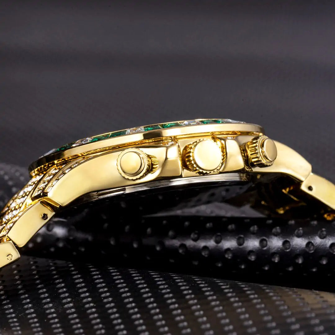 Luxury Iced Out Watch with Rainbow Bezel – Men’s Stainless Steel Timepiece