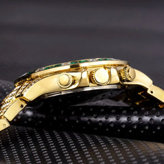 Luxury Iced Out Watch with Rainbow Bezel – Men’s Stainless Steel Timepiece
