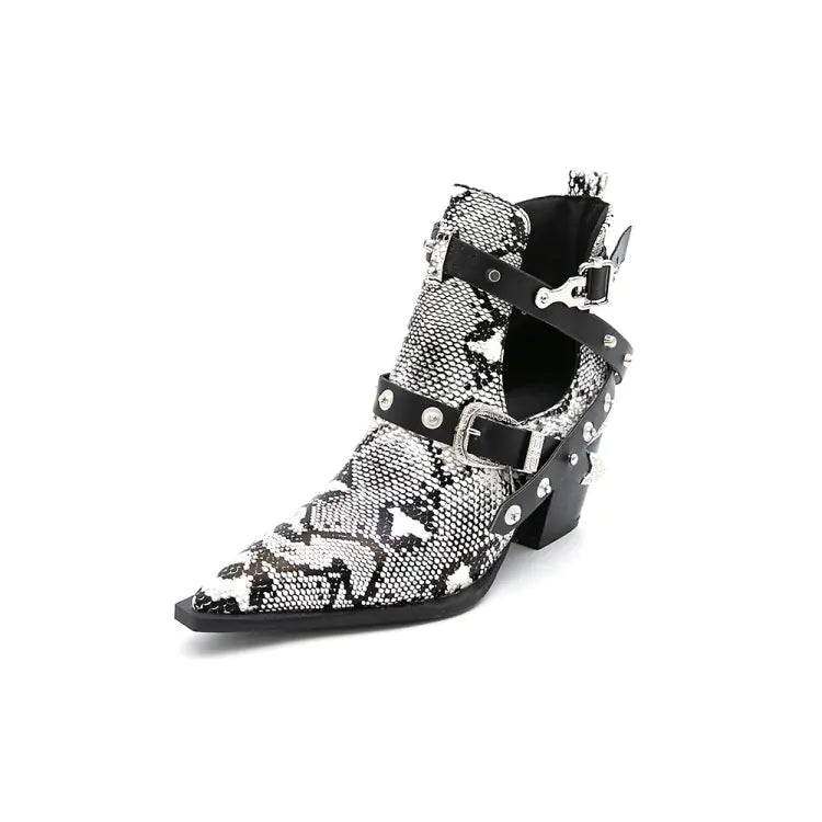 Short Pointed Toe Western Ankle Boots, 5CM Heels