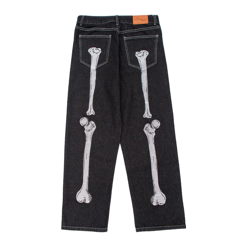 Men's Dark Skeleton Printed Jeans