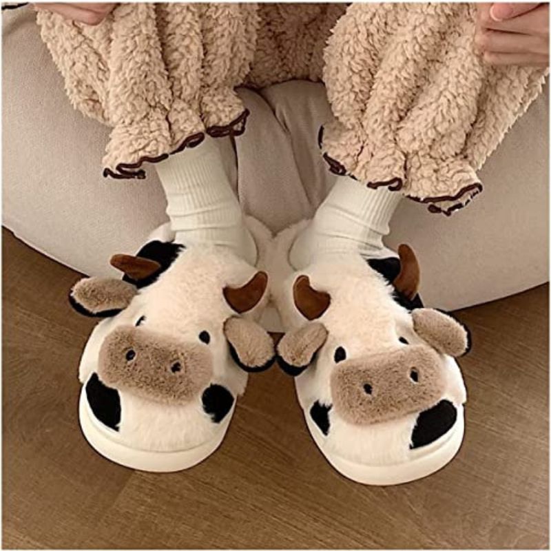 Home Cow Fur Cotton Slippers