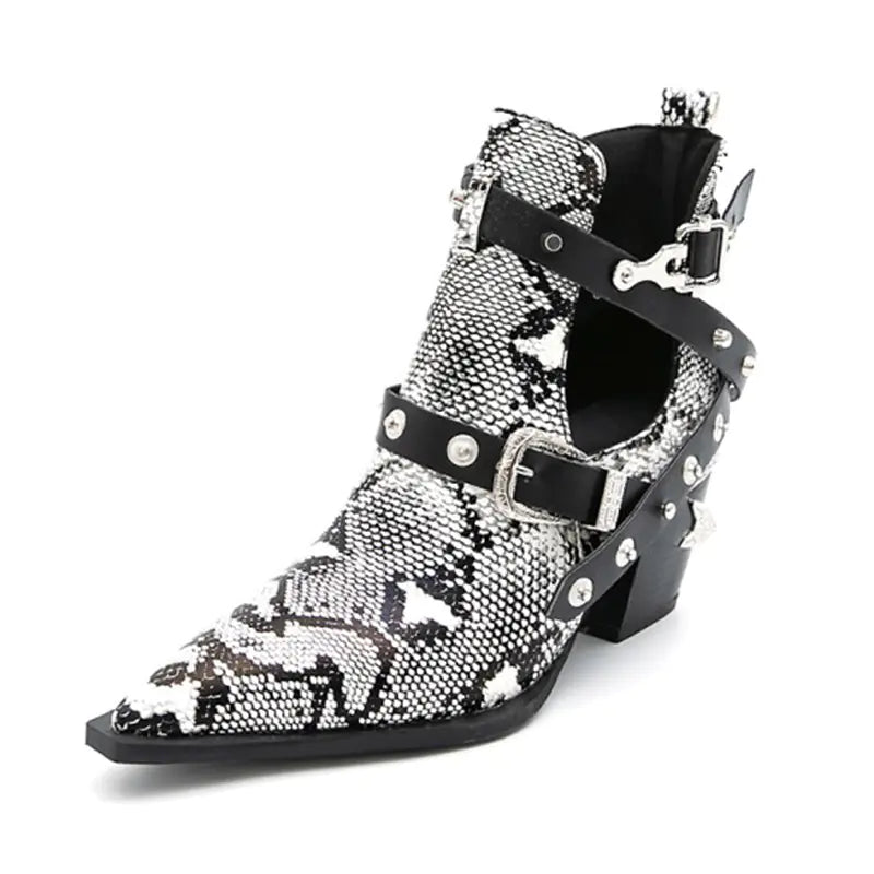 Short Pointed Toe Western Ankle Boots, 5CM Heels