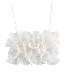 White Ruffle Crop Top – Spaghetti Strap Sleeveless Summer Top