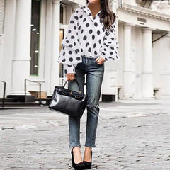 Polka Dot Lantern Sleeve Blouse