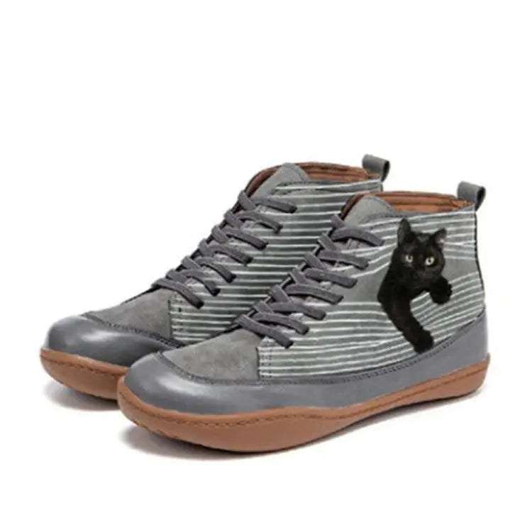 Large Flat-Bottom High-Top Printed Cat Boots