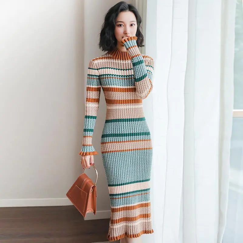 Knit Turtleneck Dress - Thick Sweater Dress