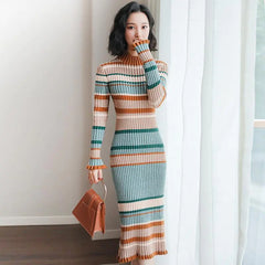 Knit Turtleneck Dress - Thick Sweater Dress