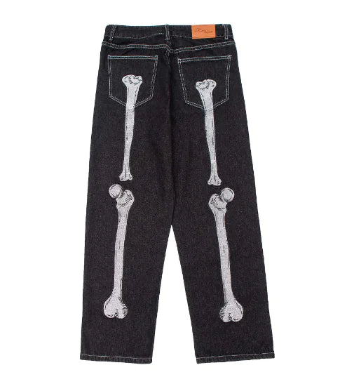 Men's Dark Skeleton Printed Jeans