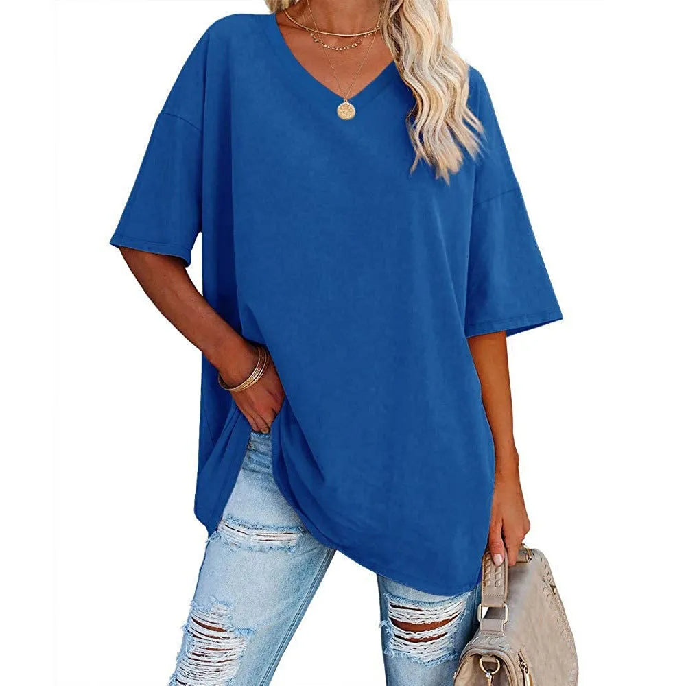 Loose Short-sleeved V-neck T-shirt