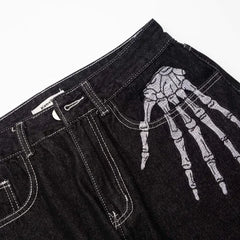 Men's Dark Skeleton Printed Jeans