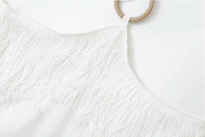 Maldives Chiffon Summer Dress – French-Style Ring Strap in Off-White
