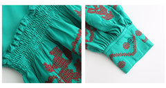 Embroidered V-Neck Boho Dress β Long Sleeve Cotton Beachwear