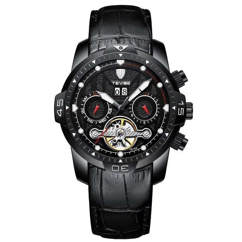 Luxury Water-Resistant Men’s Watch – Automatic Skeleton Dial & Genuine Leather Strap
