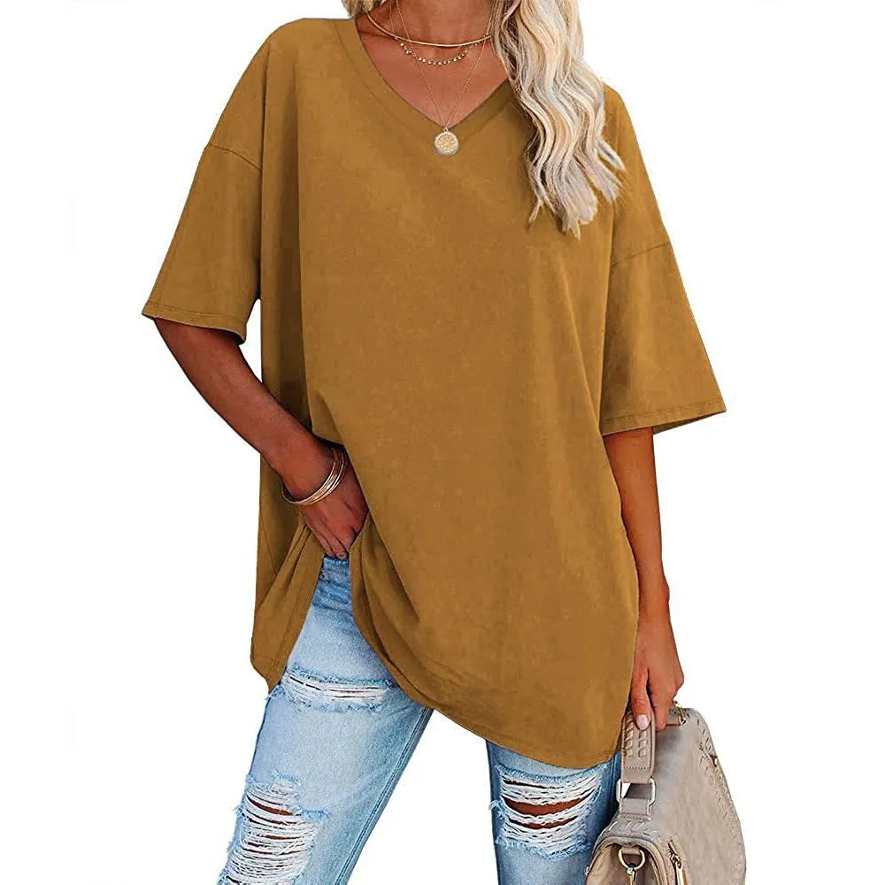 Loose Short-sleeved V-neck T-shirt