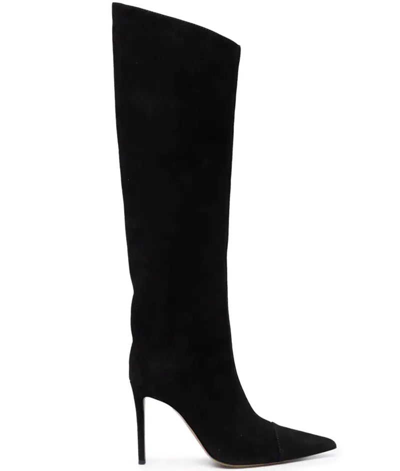 Black knee-high boot on a white background