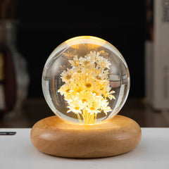 LED Flower Crystal Ball Night Light with Wooden Base