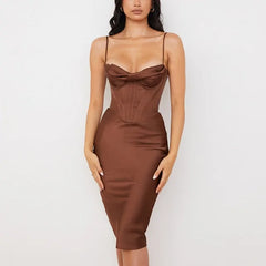 Satin Corset Bodycon Dress with Spaghetti Straps – Elegant Women’s Fashion