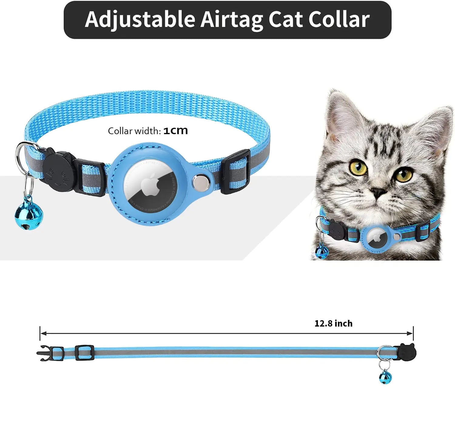 Reflective Pet Collar with AirTag Holder – Adjustable for Cats & Small Dogs