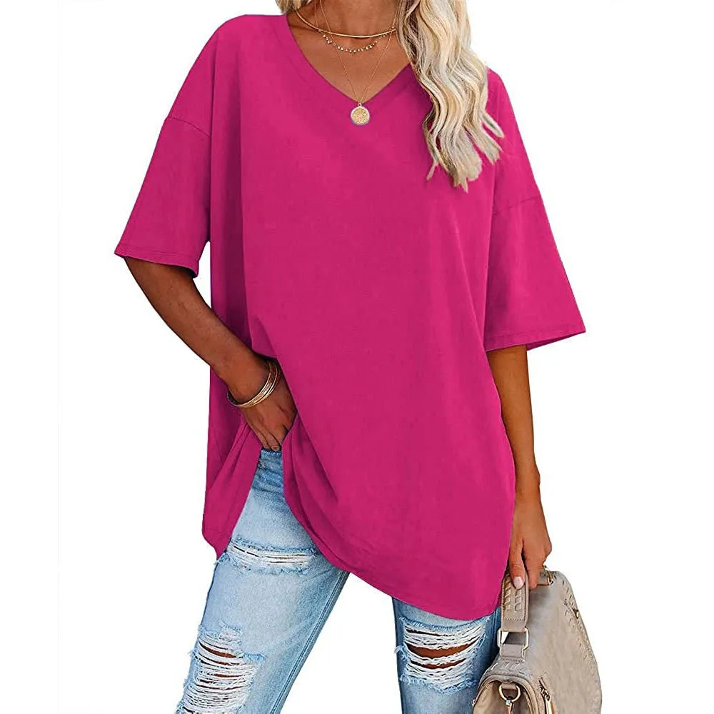 Loose Short-sleeved V-neck T-shirt