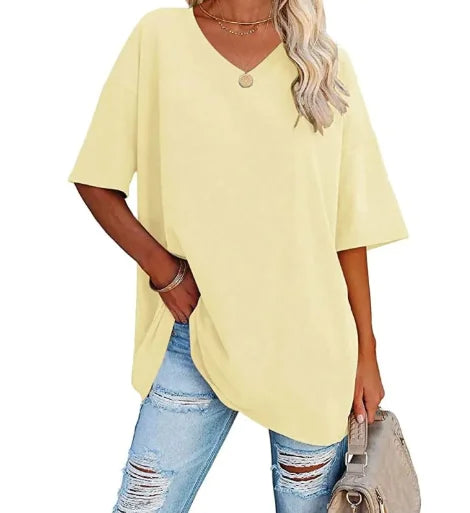 Loose Short-sleeved V-neck T-shirt