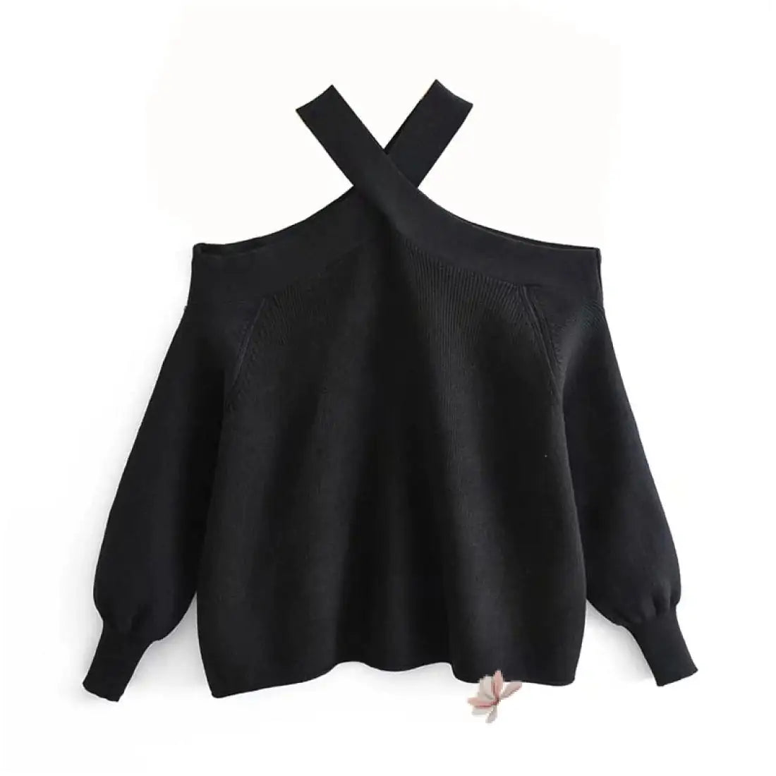 Off-Shoulder Cross-Neck Sweater