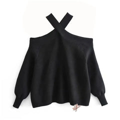 Off-Shoulder Cross-Neck Sweater