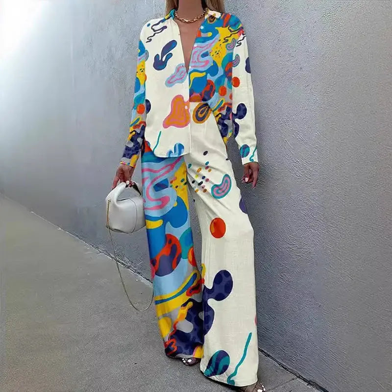 Lapel Shirt & Wide Leg Pants