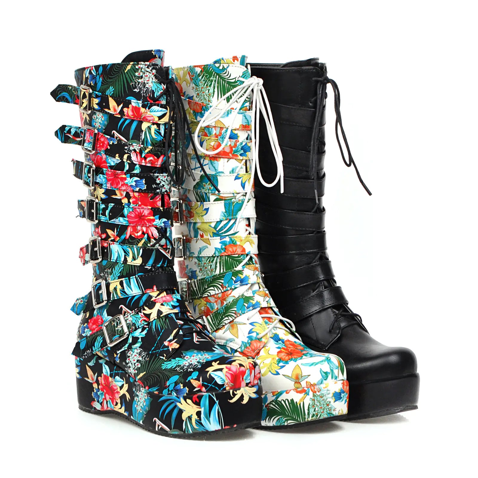 Fashionable Mid-Calf Wedge Boots with Buckle
