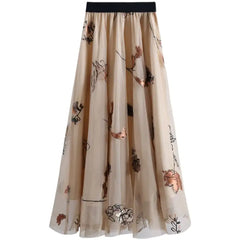 Embroidered Mesh Tulle Skirt – Vintage Floral A-Line Design