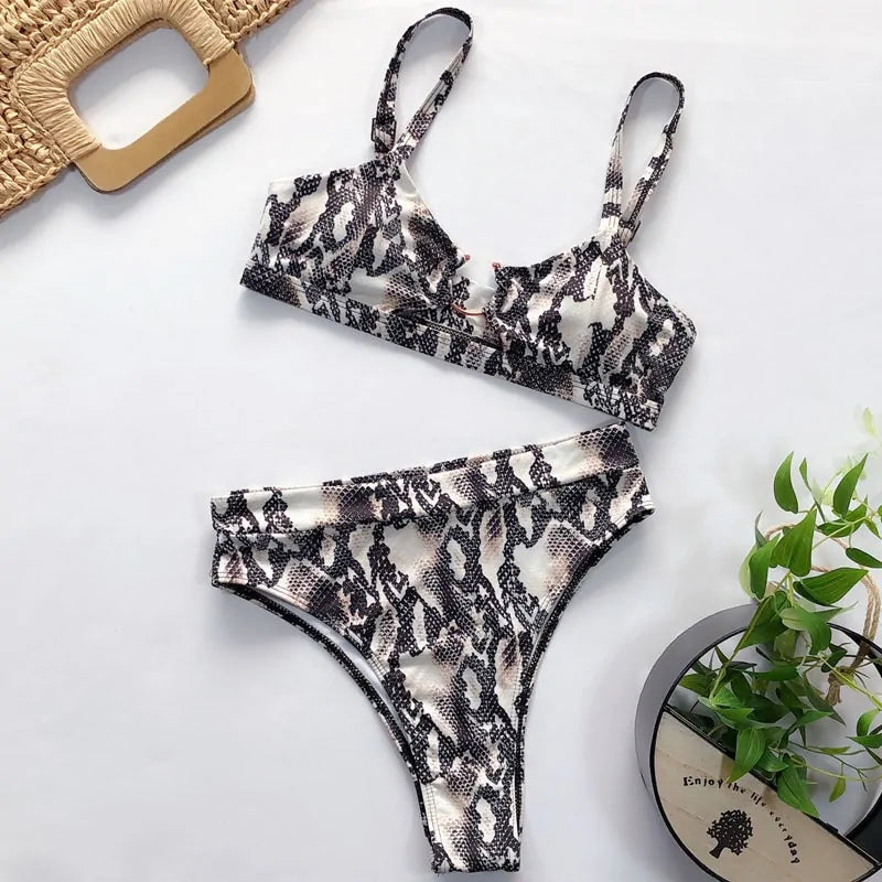 Leopard and Snake Print High Waist Bikini