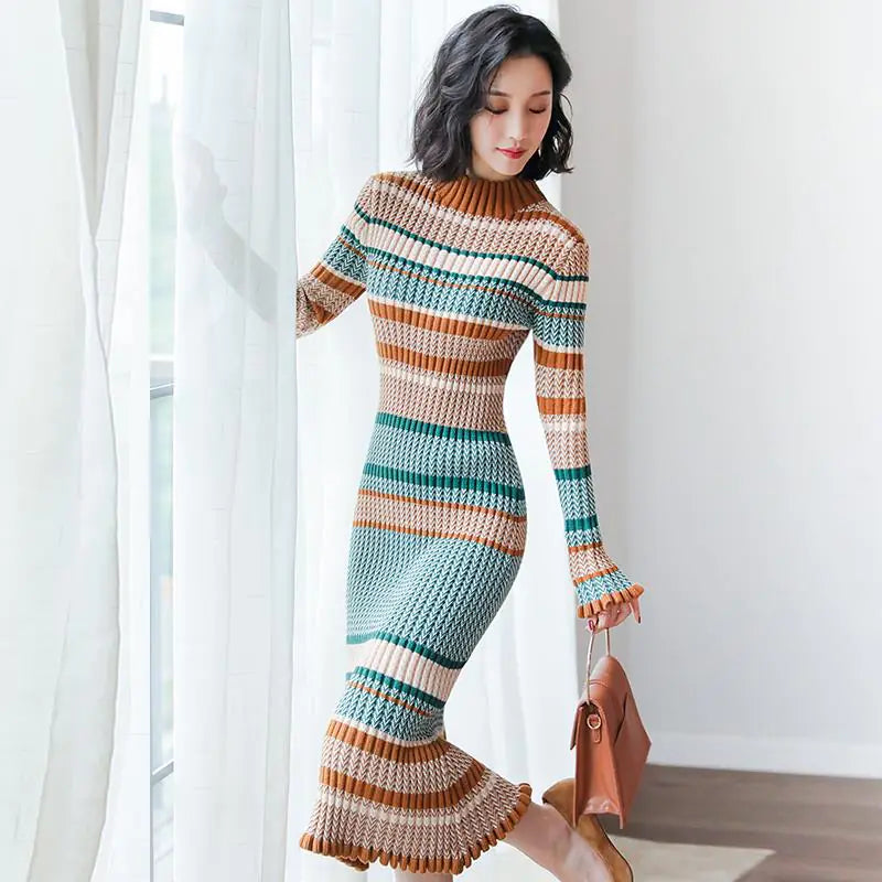 Knit Turtleneck Dress - Thick Sweater Dress