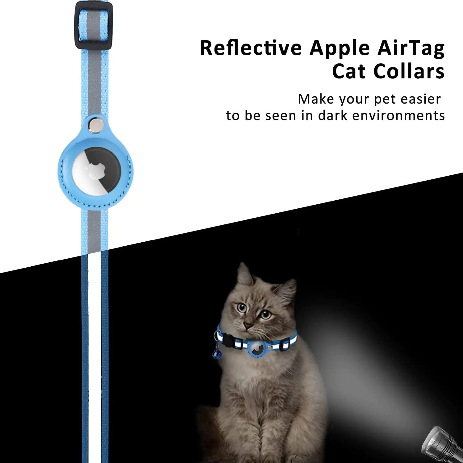 Reflective Pet Collar with AirTag Holder – Adjustable for Cats & Small Dogs