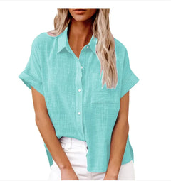 Relaxed Fit Button-Up Shirt in Cotton-Linen with Pocket Detail