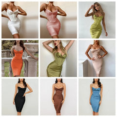 Satin Corset Bodycon Dress with Spaghetti Straps – Elegant Women’s Fashion