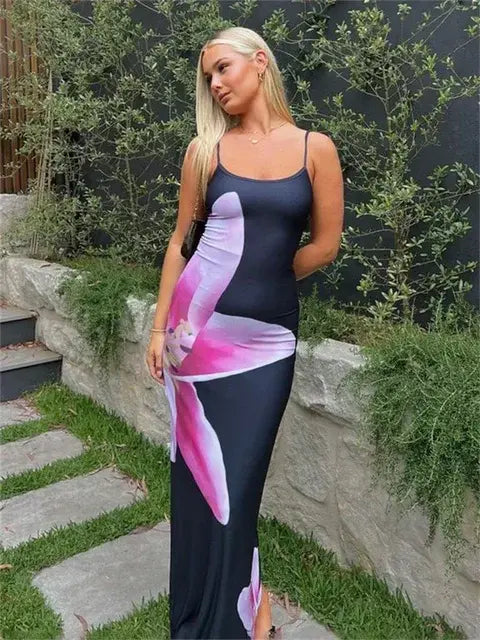 Floral Spaghetti Strap Maxi Dress β Slim Fit Summer Dress